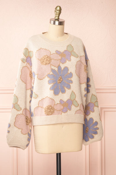 Wrenn Beige Floral Patterned Knit Sweater | Boutique 1861  side view
