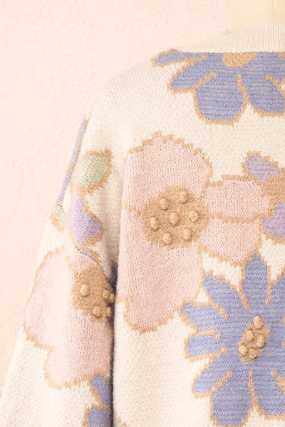 Wrenn Beige Floral Patterned Knit Sweater | Boutique 1861 back close-up