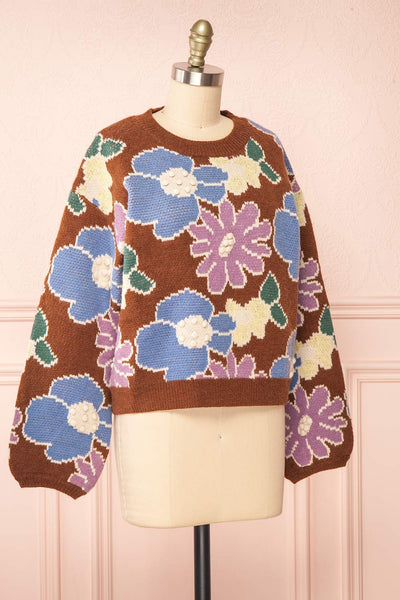 Wrenn Brown Floral Patterned Knit Sweater | Boutique 1861  side view