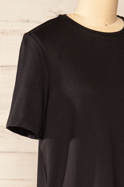 Wroc Black Round Neck T-Shirt | La petite garçonne  side close-up