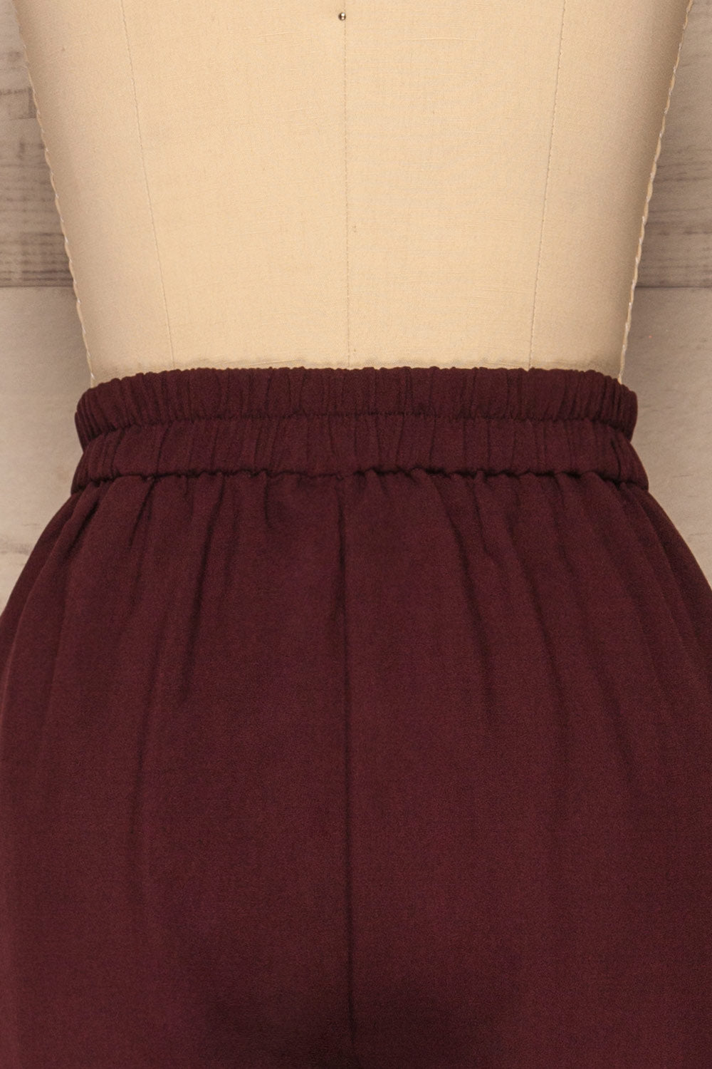 Wynne Garnet Burgundy High Waist Pants | La petite garçonne back close-up