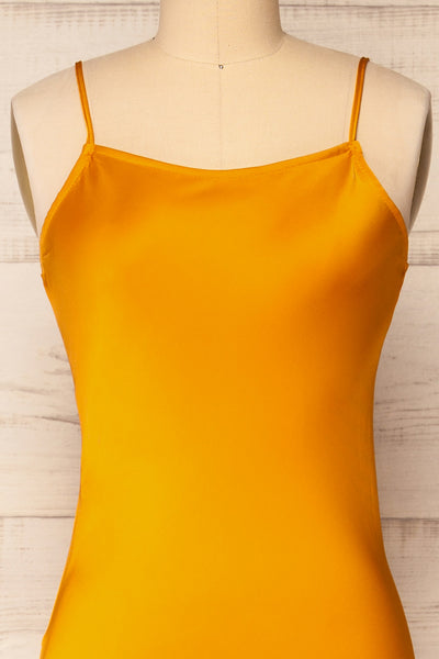 Xilloux Yellow Midi Slip Dress w/ Adjustable Straps | La petite garçonne front close-up