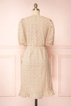 Xinqian Beige Floral Wrap Dress w/ Puffy Sleeves | Boutique 1861 back view