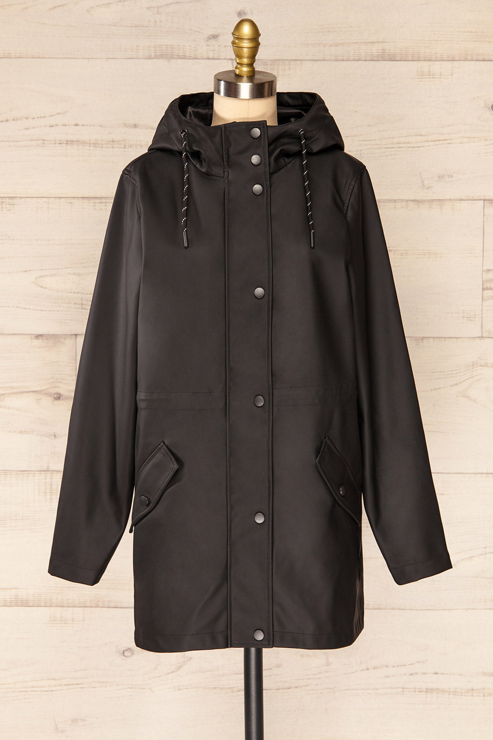 Xito Black Raincoat w/ Waist Drawstring | La petite garçonne front view