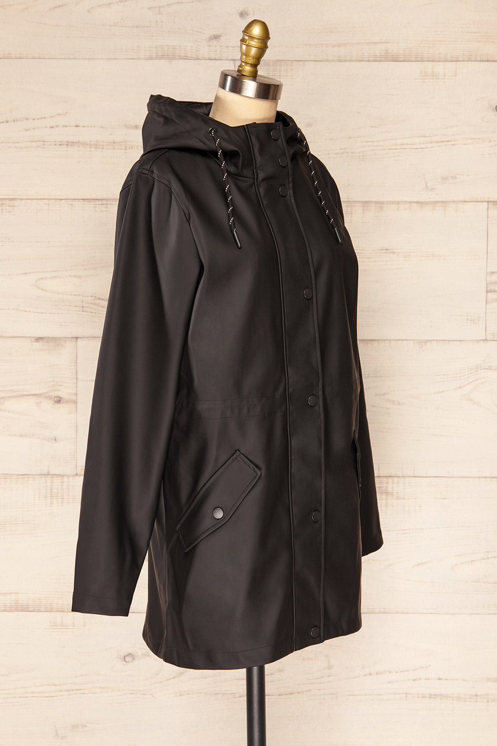 Xito Black Raincoat w/ Waist Drawstring | La petite garçonne side view