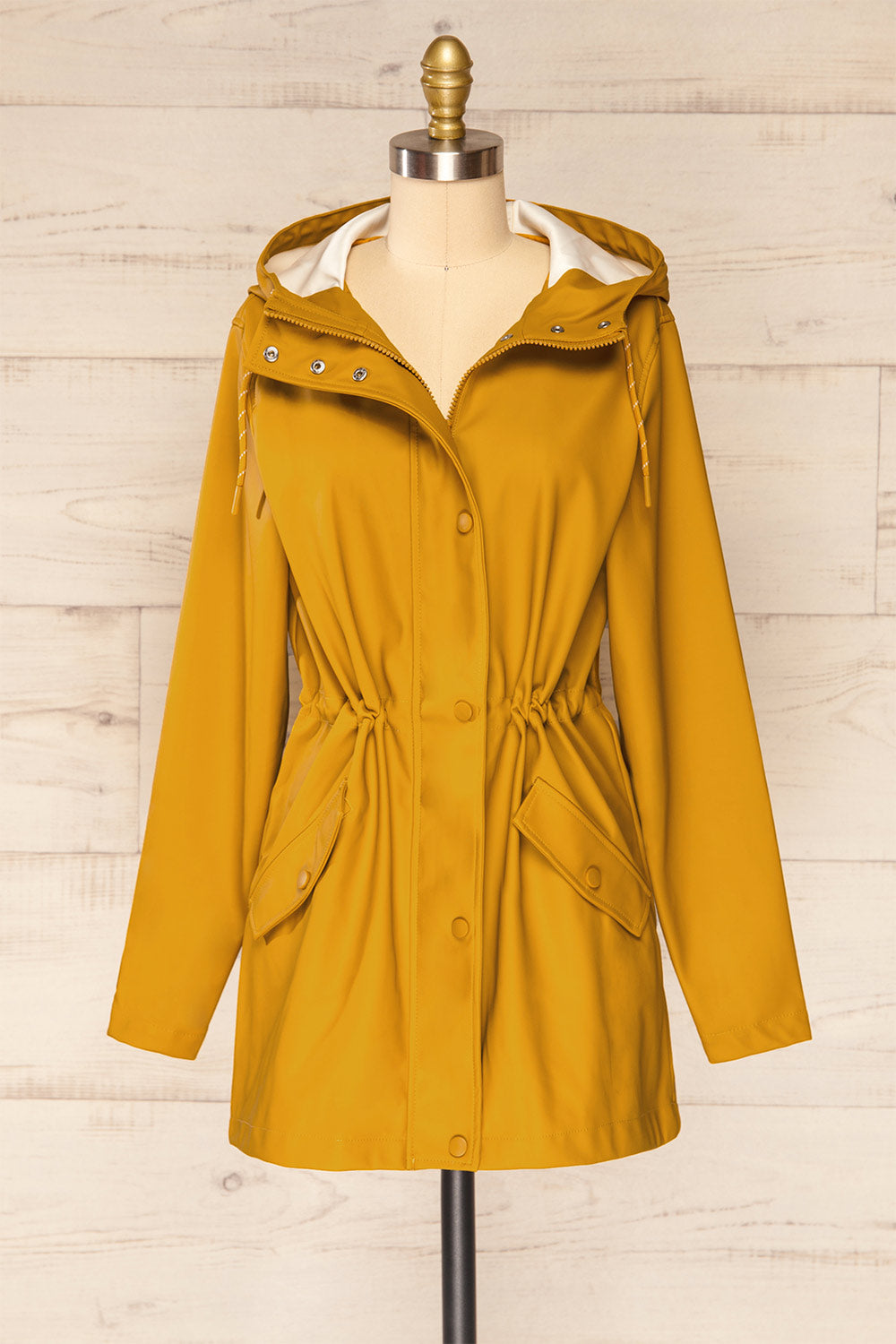 Xito Mustard Raincoat w/ Waist Drawstring | La petite garçonne belt view