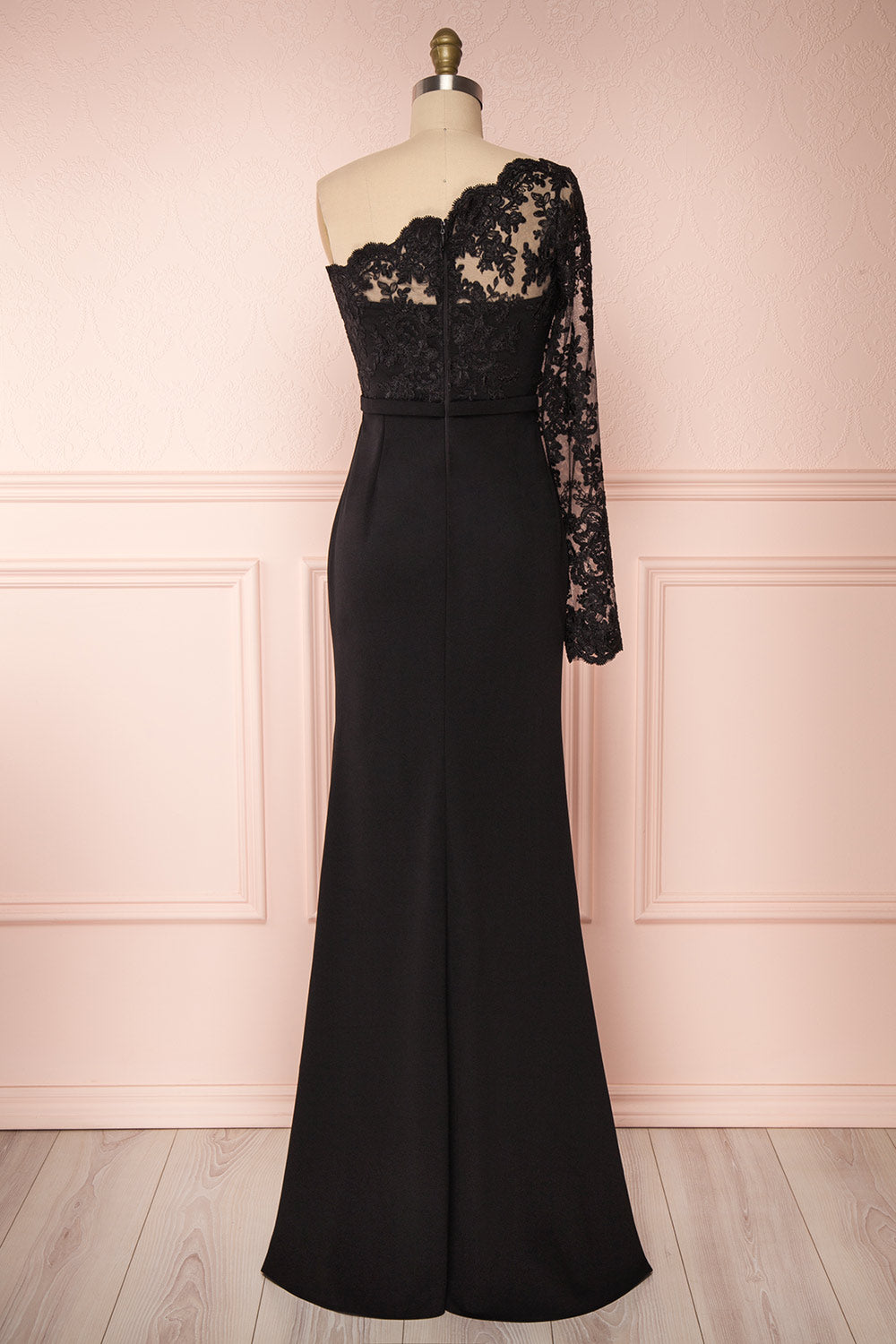 Xylia Black One Long Sleeve Maxi Dress | Boutique 1861 back view