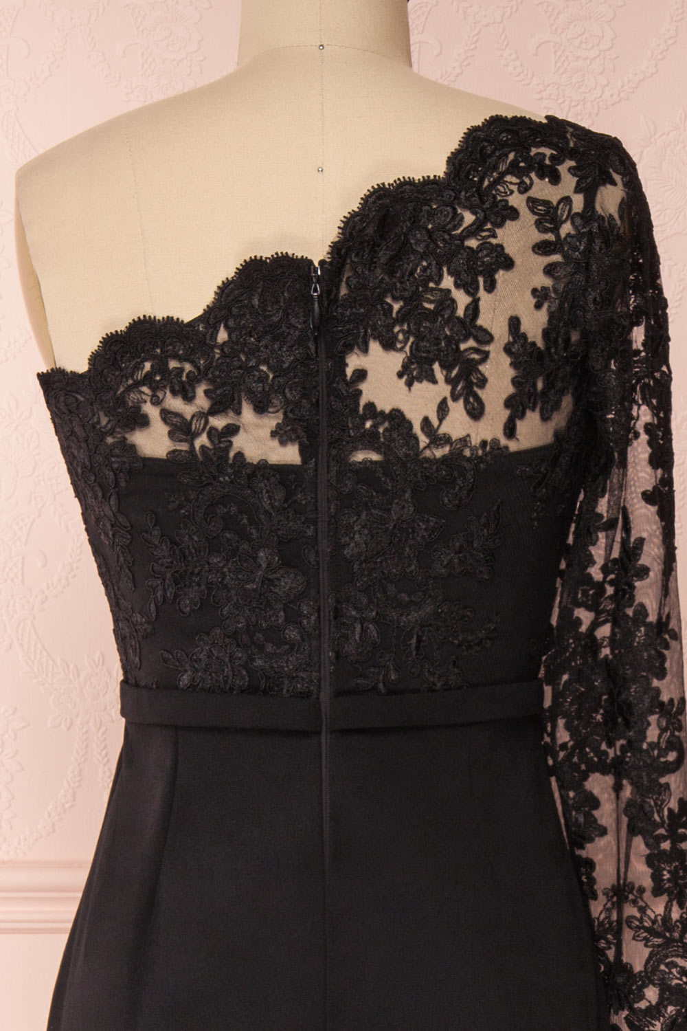 Xylia Black One Long Sleeve Maxi Dress | Boutique 1861 back close-up