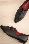 Yaqeta Black Flat Pointed Toe Shoes w/ Laces | La petite garçonne flat view