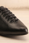 Yaqeta Black Flat Pointed Toe Shoes w/ Laces | La petite garçonne front close-up