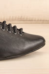 Yaqeta Black Flat Pointed Toe Shoes w/ Laces | La petite garçonne side front close-up