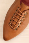 Yaqeta Brown Flat Pointed Toe Shoes w/ Laces | La petite garçonne flat close-up