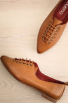 Yaqeta Brown Flat Pointed Toe Shoes w/ Laces | La petite garçonne flat view