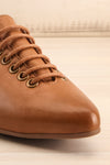 Yaqeta Brown Flat Pointed Toe Shoes w/ Laces | La petite garçonne front close-up