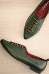 Yaqeta Green Flat Pointed Toe Shoes w/ Laces | La petite garçonne flat view