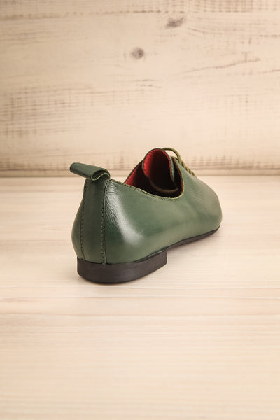 Yaqeta Green Flat Pointed Toe Shoes w/ Laces | La petite garçonne back view