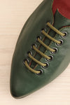 Yaqeta Green Flat Pointed Toe Shoes w/ Laces | La petite garçonne flat close-up