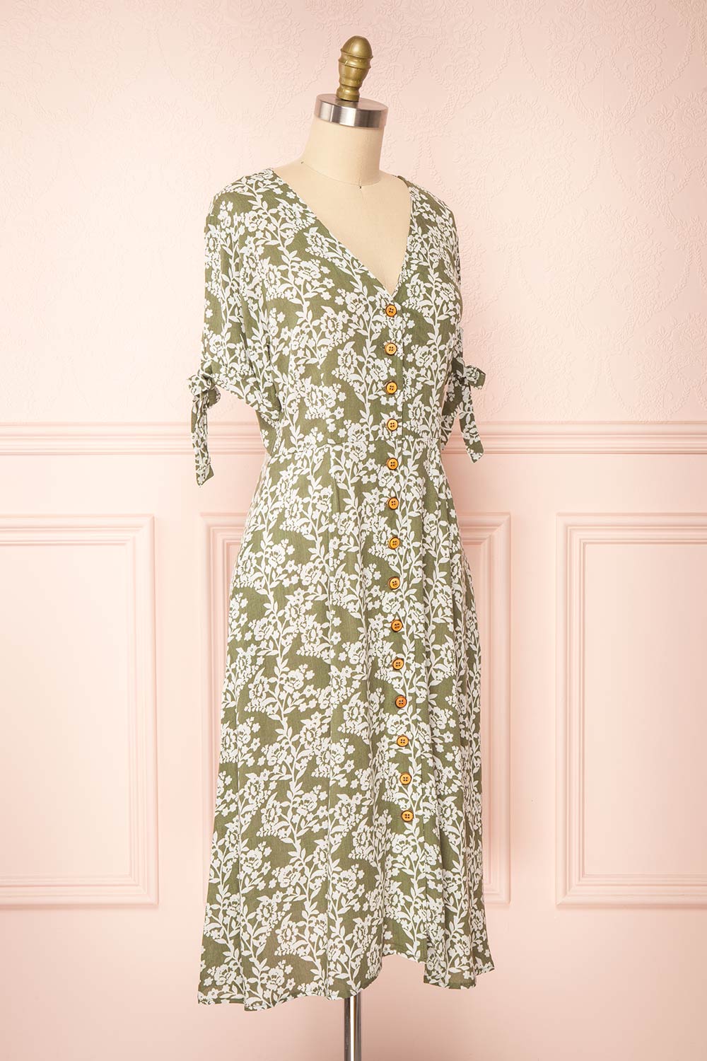 Yavanna Green Short Sleeve Buttoned Floral Midi Dress | Boutique 1861 side view 