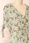 Yavanna Green Short Sleeve Buttoned Floral Midi Dress | Boutique 1861 side close-up