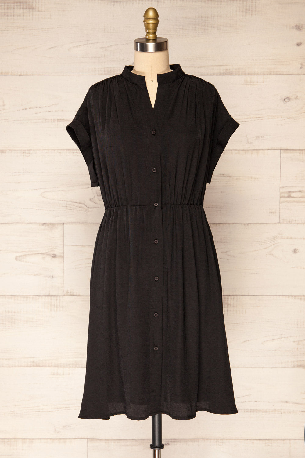 Yhoanis Black Button-Up Short Dress | La petite garçonne front view