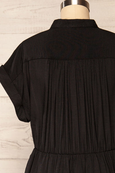 Yhoanis Black Button-Up Short Dress | La petite garçonne back close up
