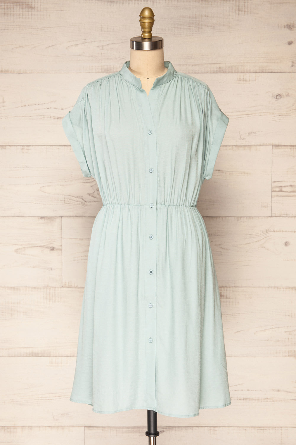 Yhoanis Blue Button-Up Short Dress | La petite garçonne front view