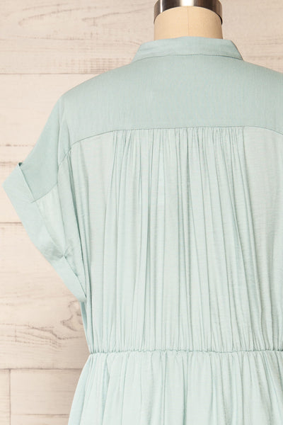 Yhoanis Blue Button-Up Short Dress | La petite garçonne back close up