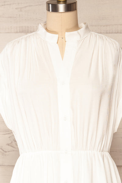 Yhoanis White Button-Up Short Dress | La petite garçonne front close up