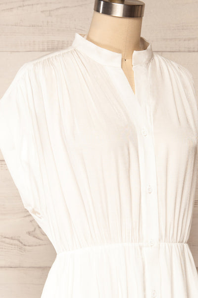 Yhoanis White Button-Up Short Dress | La petite garçonne side close up
