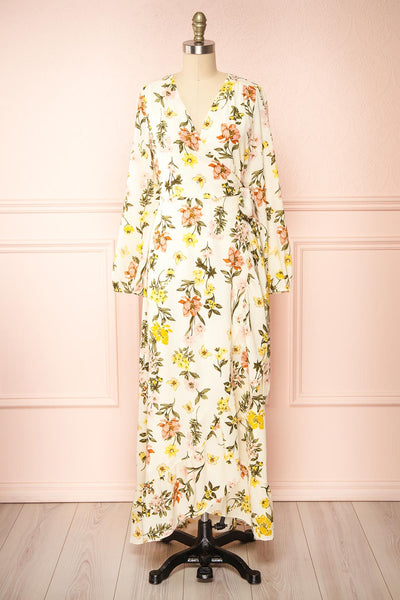 Ylena Floral Maxi Wrap Dress w/ Ruffles | Boutique 1861 front view