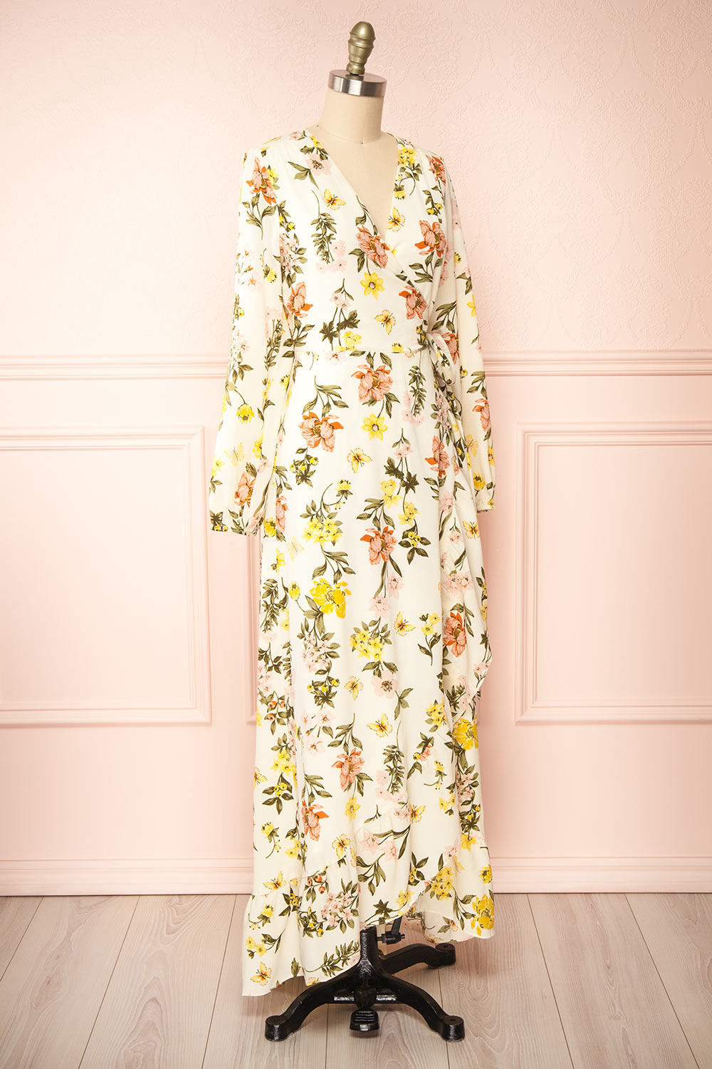 Ylena Floral Maxi Wrap Dress w/ Ruffles | Boutique 1861 side view