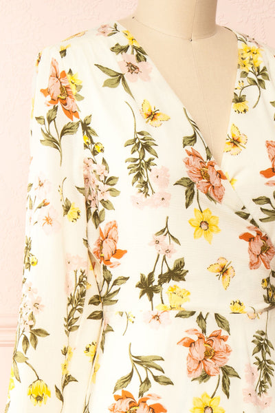 Ylena Floral Maxi Wrap Dress w/ Ruffles | Boutique 1861 side close-up