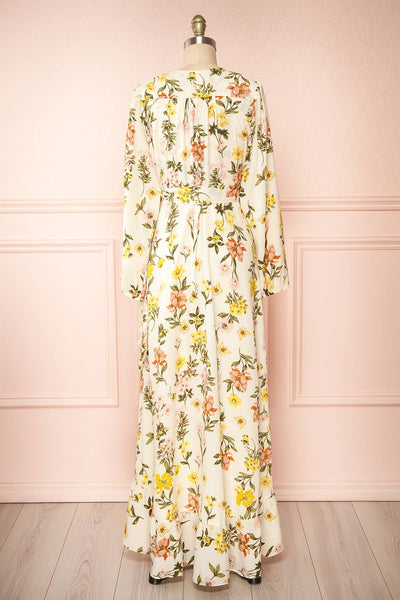 Ylena Floral Maxi Wrap Dress w/ Ruffles | Boutique 1861 back view