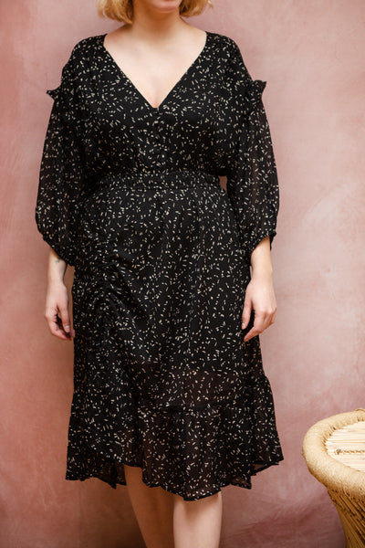 Yneth Black Patterned Midi Dress | Boutique 1861 model