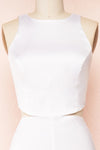 Yolanda White Sleeveless Cut-Out Satin Jumpsuit | Boudoir 1861 front close-up