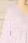 Yolande Lavender V-Neck Ribbed Sweater | La petite garçonne  side close-up