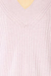 Yolande Lavender V-Neck Ribbed Sweater | La petite garçonne fabric