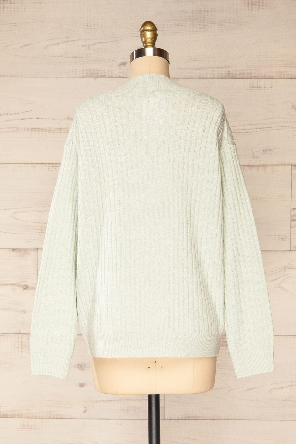 Yolande Mint V-Neck Ribbed Sweater | La petite garçonne back view