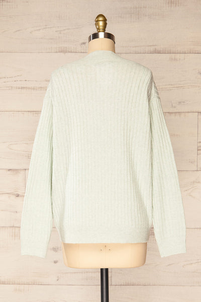 Yolande Mint V-Neck Ribbed Sweater | La petite garçonne back view