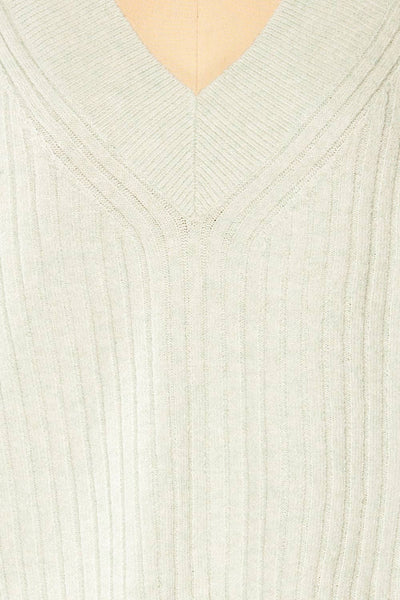 Yolande Mint V-Neck Ribbed Sweater | La petite garçonne fabric