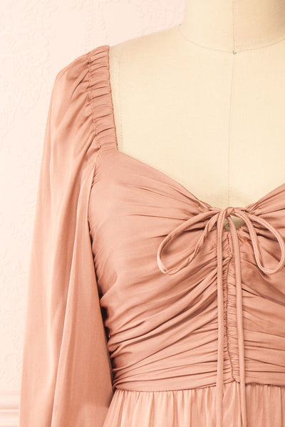 Yoonji Short Pink Dress w/ Long Sleeves | Boutique 1861 front close-up