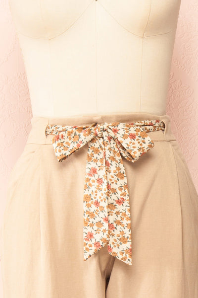 Yoonsuh Straight Leg Beige Cropped Pants w/ Ribbon | Boutique 1861 front close-up