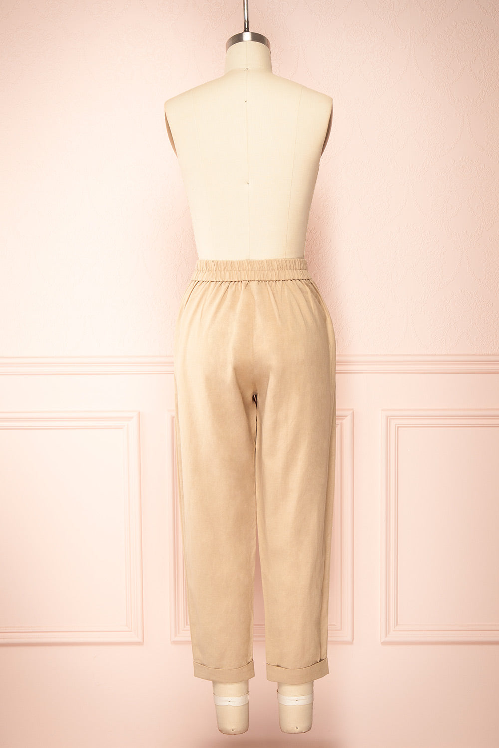 Yoonsuh Straight Leg Beige Cropped Pants w/ Ribbon | Boutique 1861 back view