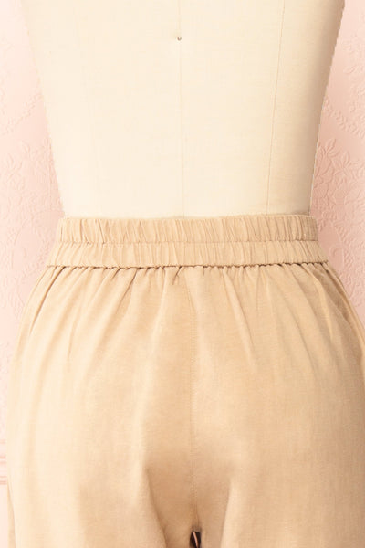 Yoonsuh Straight Leg Beige Cropped Pants w/ Ribbon | Boutique 1861 back close-up