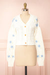 Yoora White Floral Embroidered Cropped Cardigan | Boutique 1861 front view