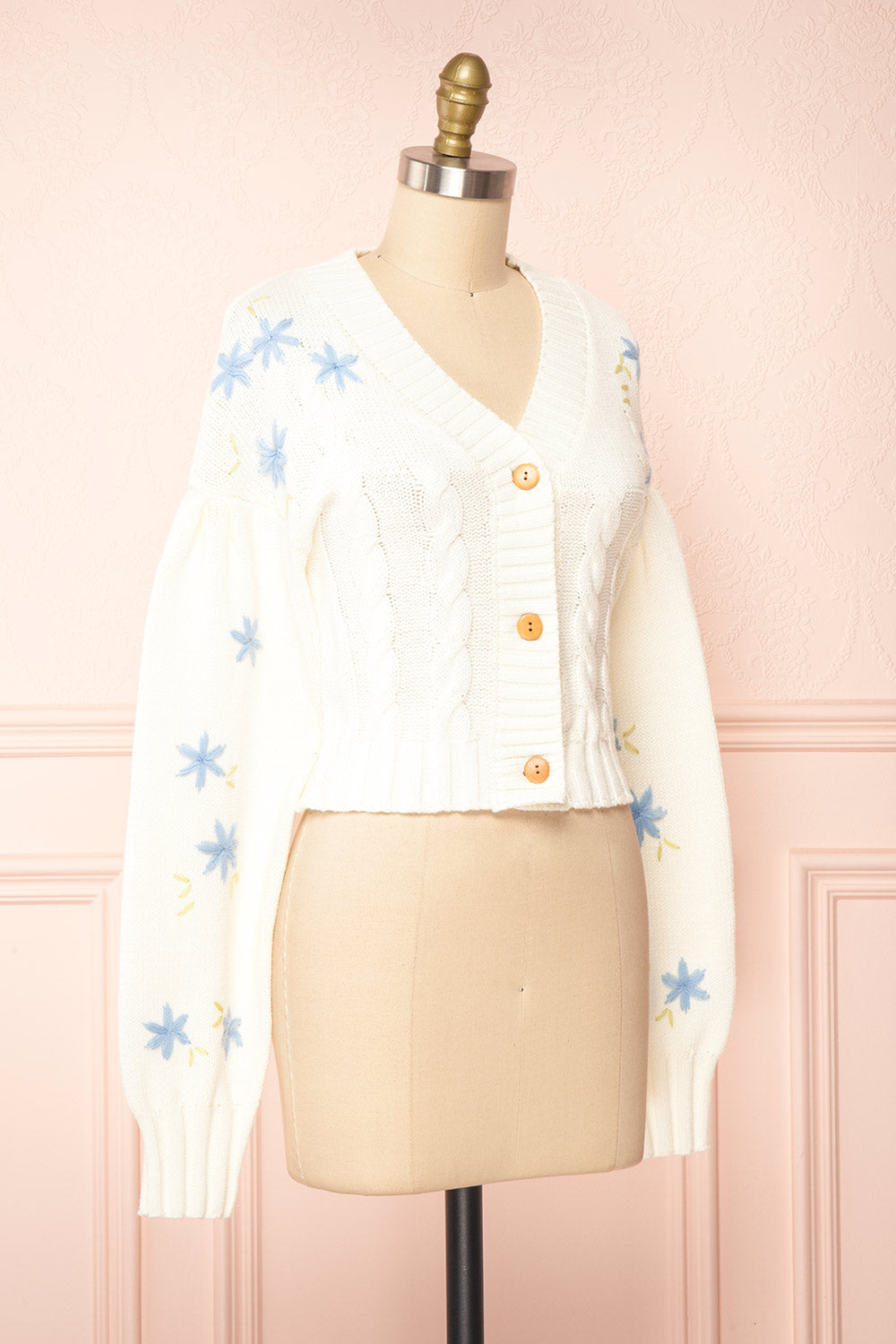 Yoora White Floral Embroidered Cropped Cardigan | Boutique 1861 side view 