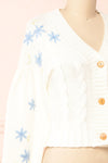 Yoora White Floral Embroidered Cropped Cardigan | Boutique 1861 side close-up