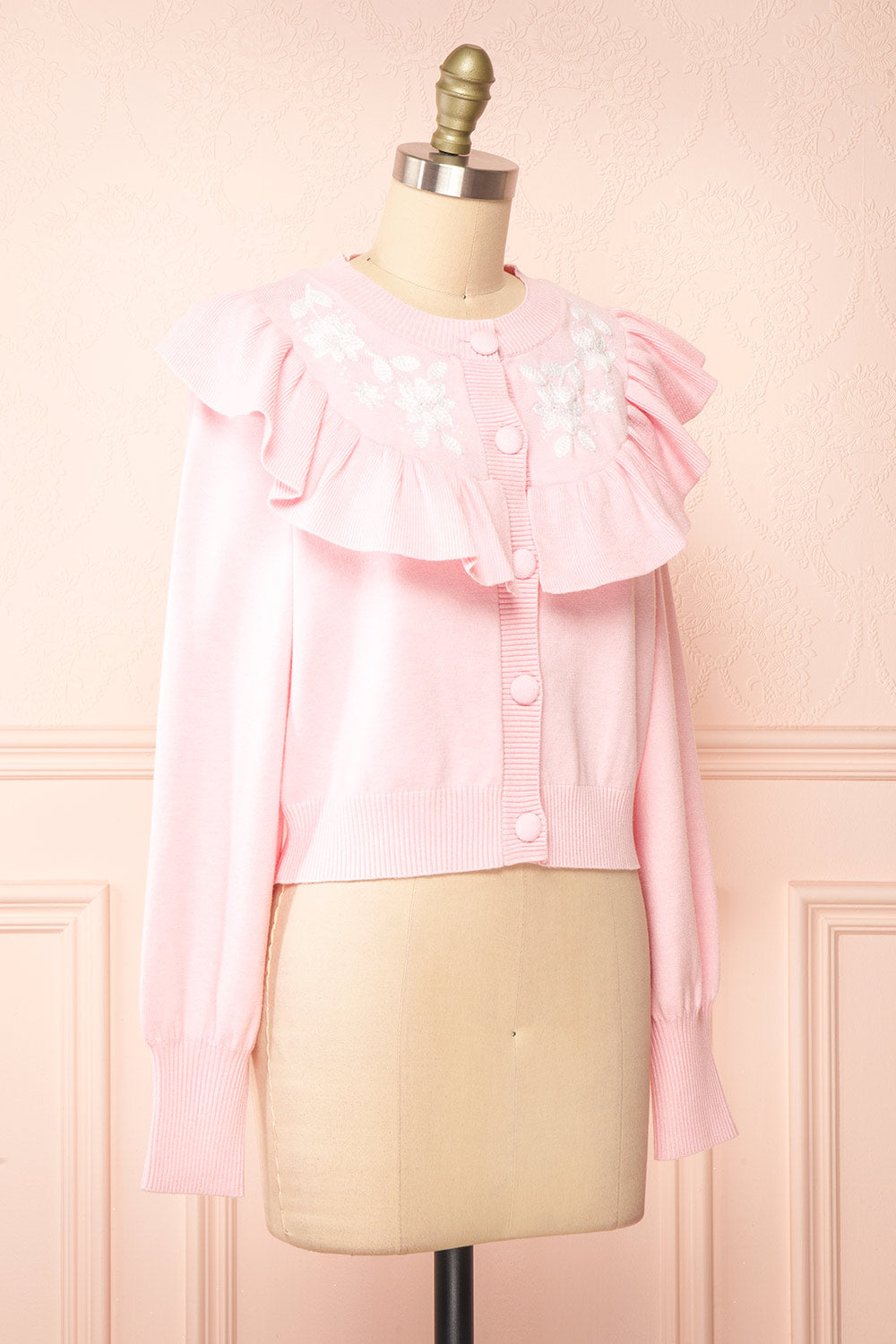 Youjeen Pink Knit Cardigan w/ Ruffles | Boutique 1861 side view 