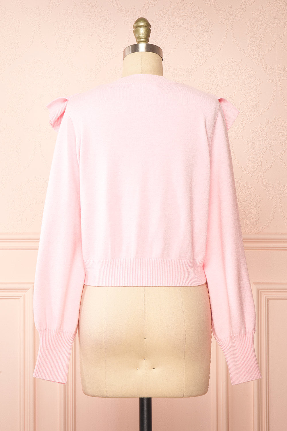 Youjeen Pink Knit Cardigan w/ Ruffles | Boutique 1861 back view 