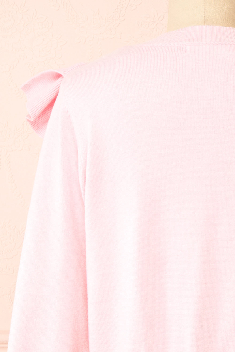 Youjeen Pink Knit Cardigan w/ Ruffles | Boutique 1861 back close-up